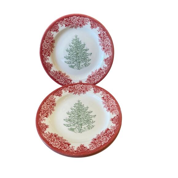 4pc Royal Stafford CHRISTMAS TREE Porcelain Salad Plates 8.5" Red Green NEW - Picture 9 of 12
